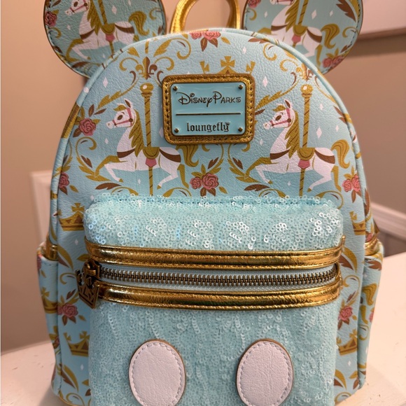 Loungefly Disney Parks Carousel Mini Backpack - Aqua and Gold